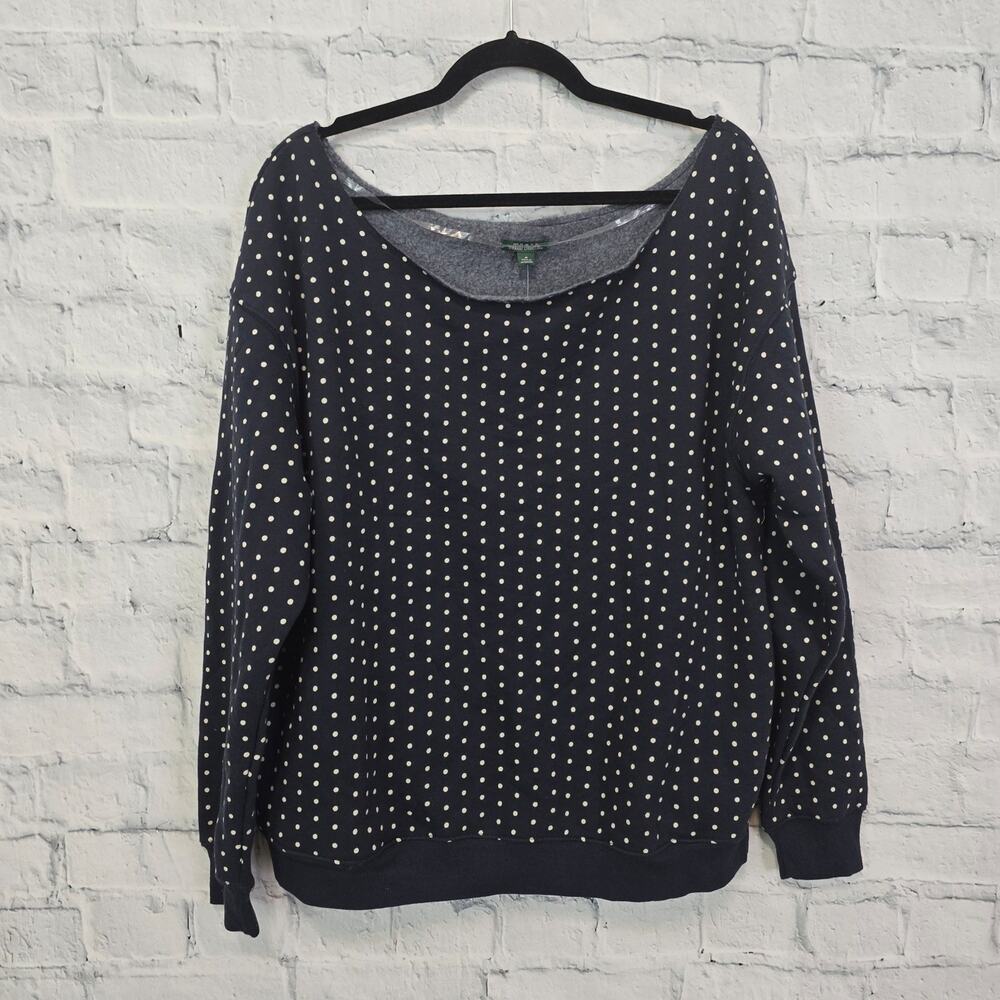 Wild Fable Navy Blue Polka Dot Sweatshirt top Sz M fleece sweater long sleeve